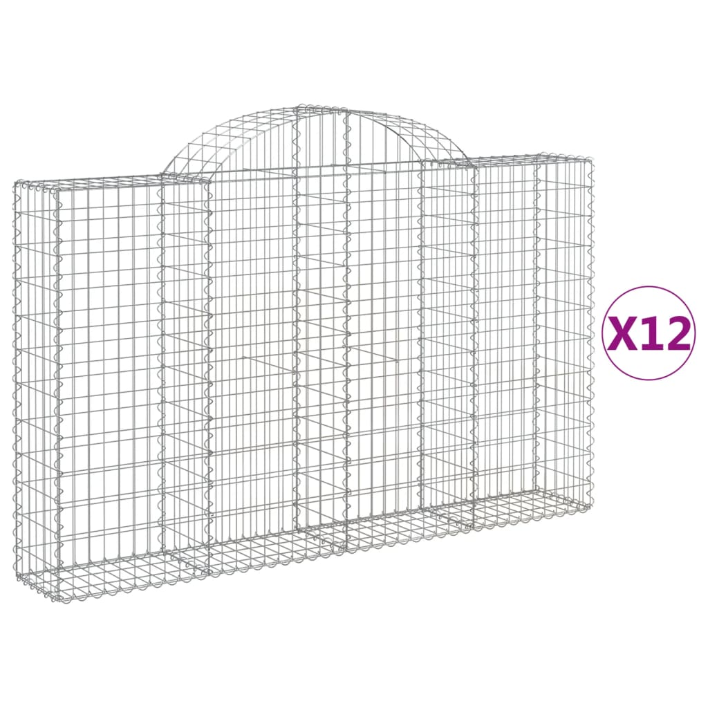 vidaXL Arched Gabion Baskets 12 pcs 200x30x120/140 cm Galvanised Iron