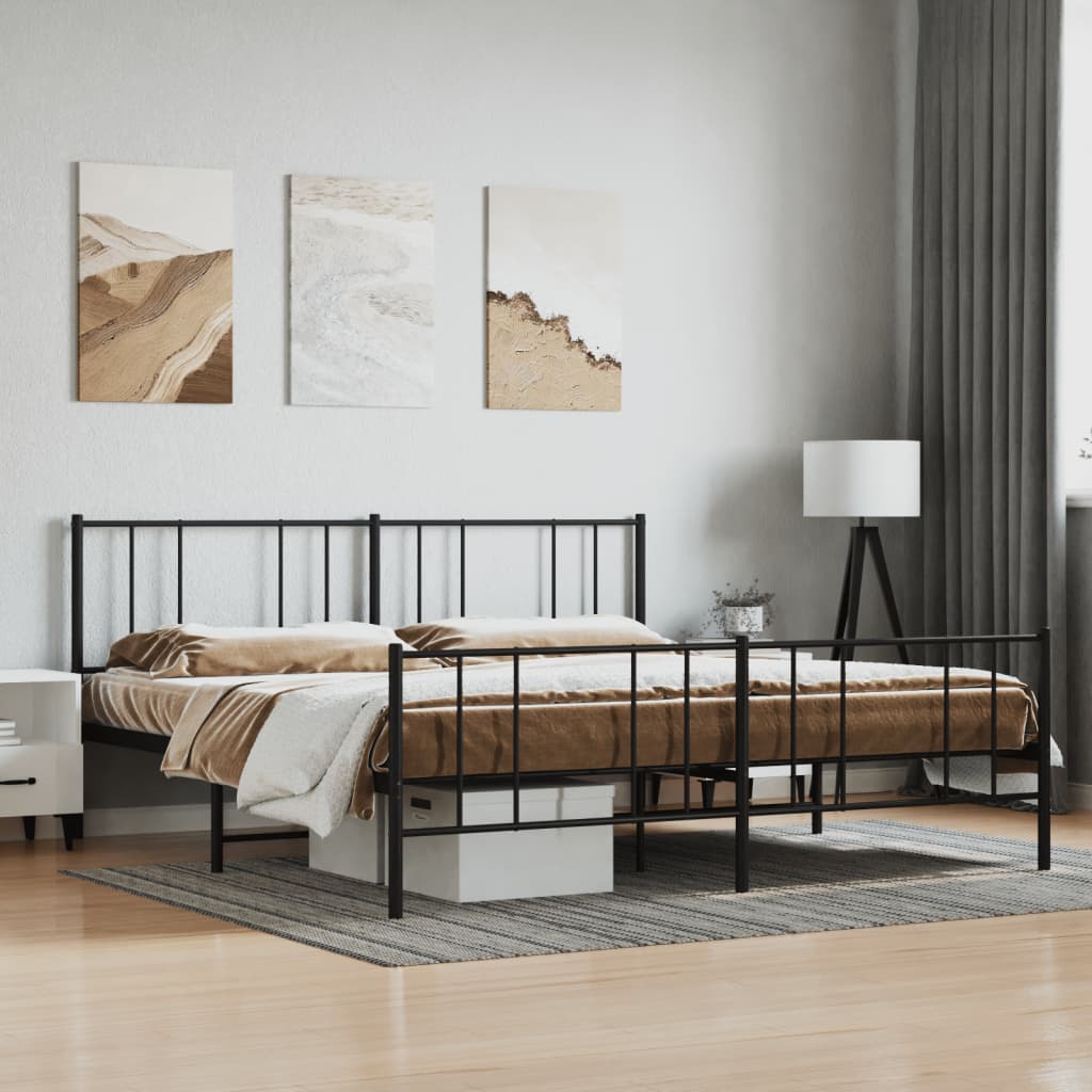 vidaXL Metal Bed Frame without Mattress with Footboard Black 193x203 cm