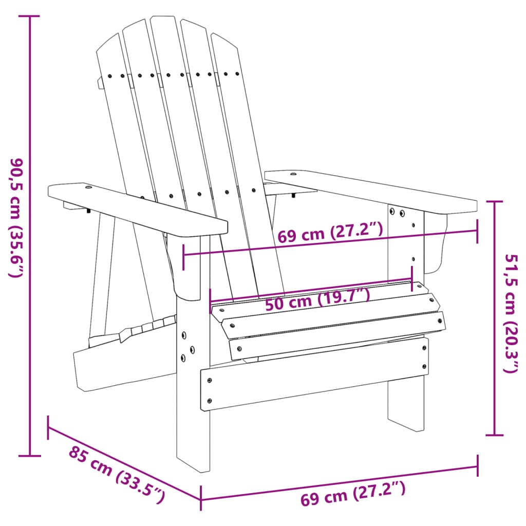 vidaXL Adirondack Chair White 69x85x90.5 cm Solid Wood Fir