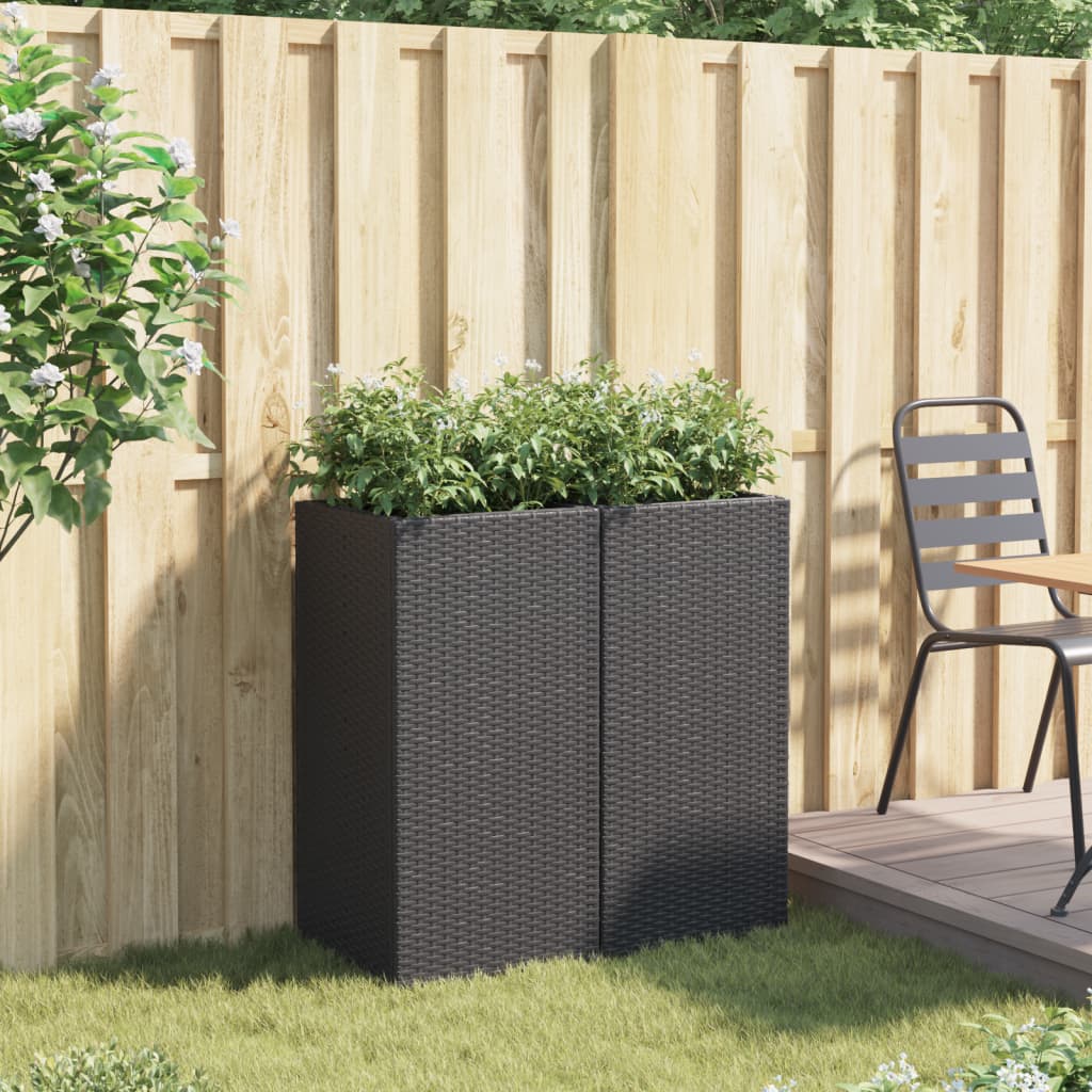 vidaXL Garden Planters 2 pcs Black 40x40x80 cm Poly Rattan