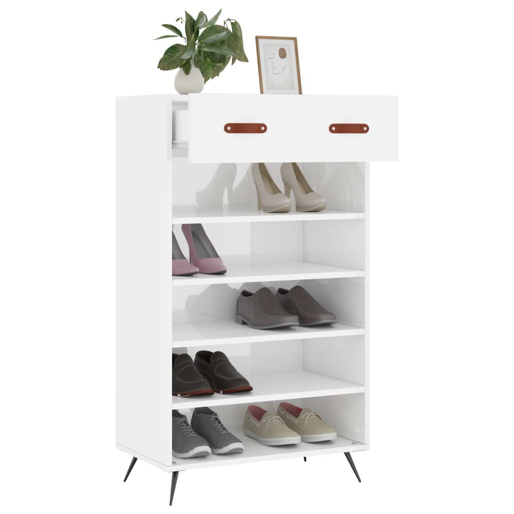 vidaXL Shoe Cabinet High Gloss White 60x35x105 cm Engineered Wood