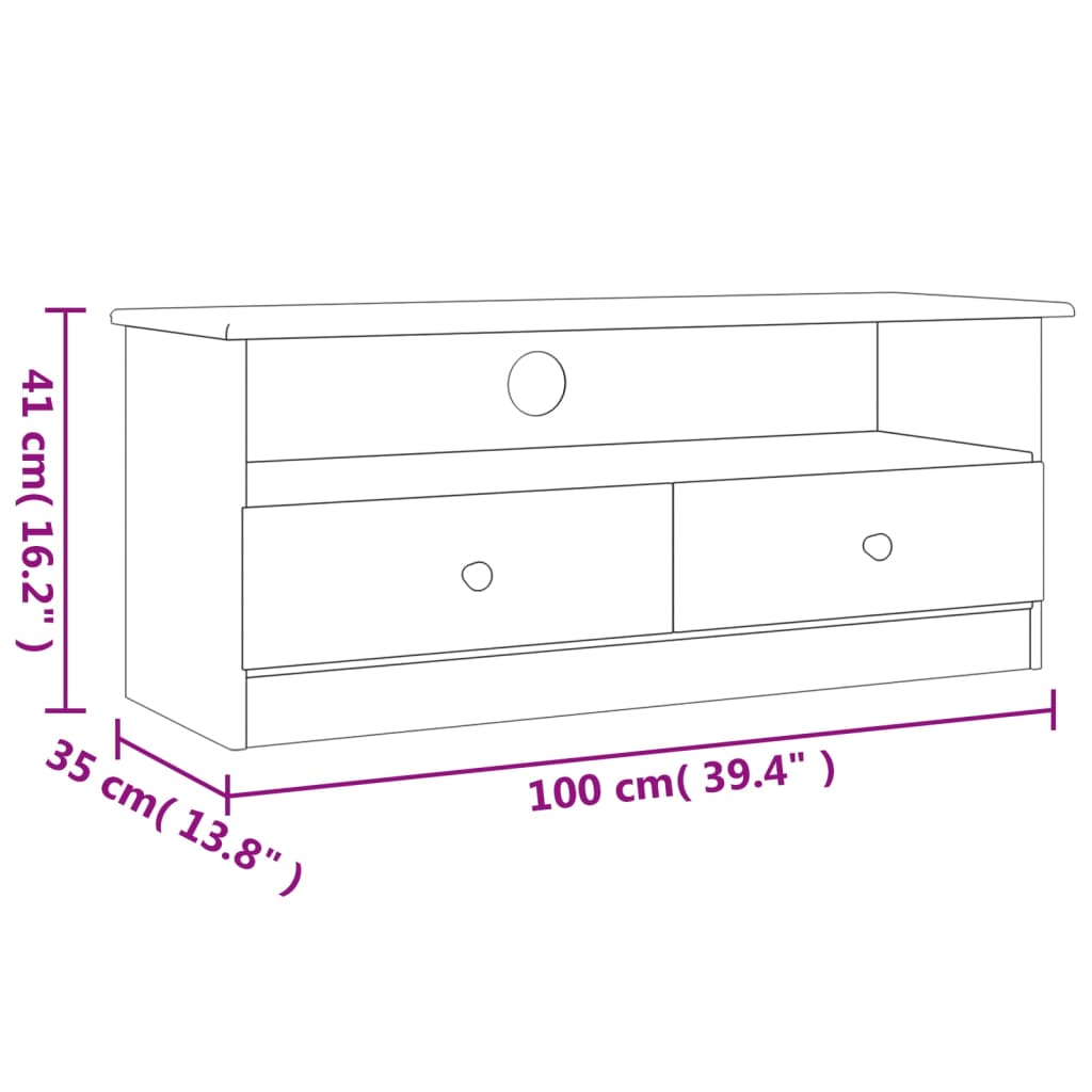 vidaXL TV Cabinet with Drawers ALTA White 100x35x41 cm Solid Wood Pine