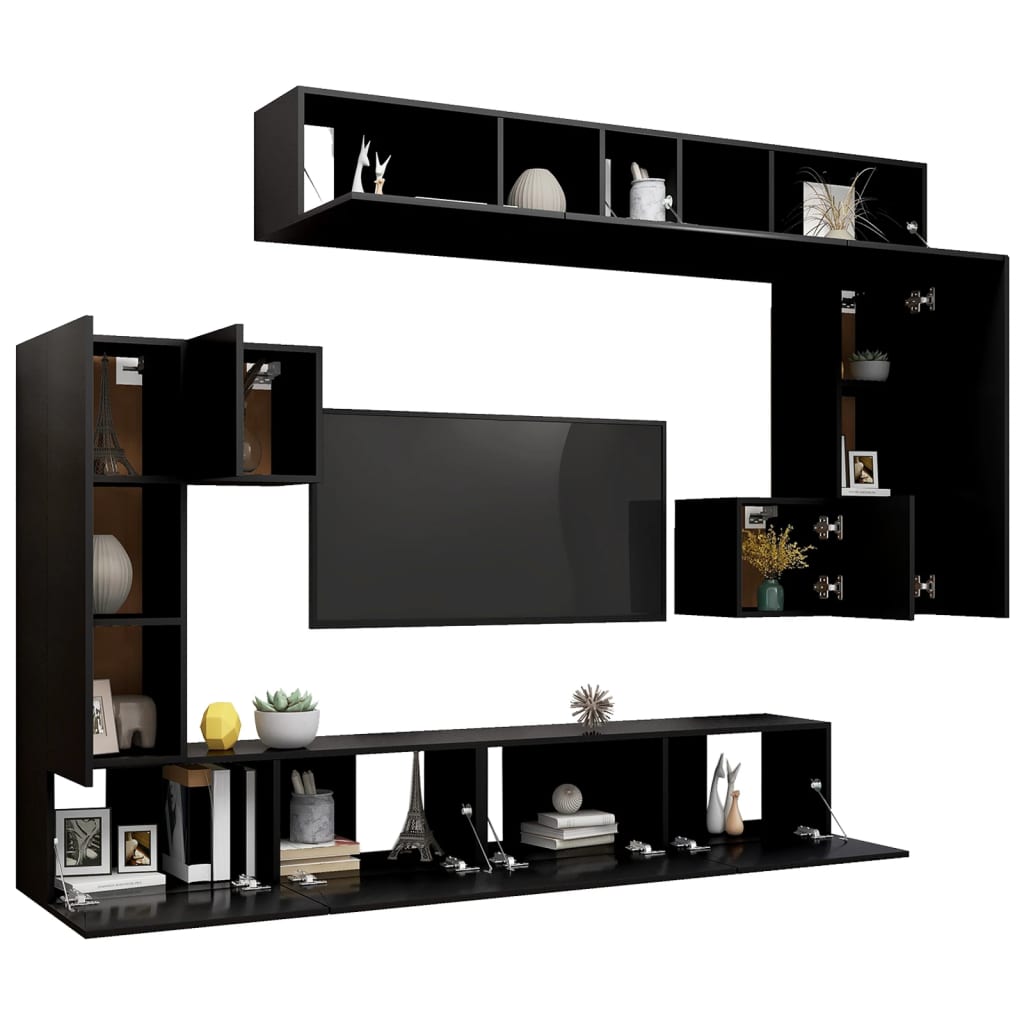 vidaXL 8 Piece TV Cabinet Set Black Engineered Wood