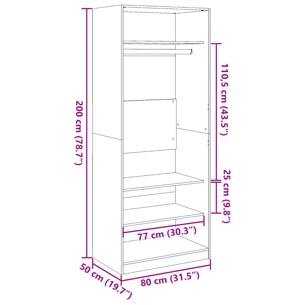 vidaXL Wardrobe Smoked Oak 80x50x200 cm Engineered Wood