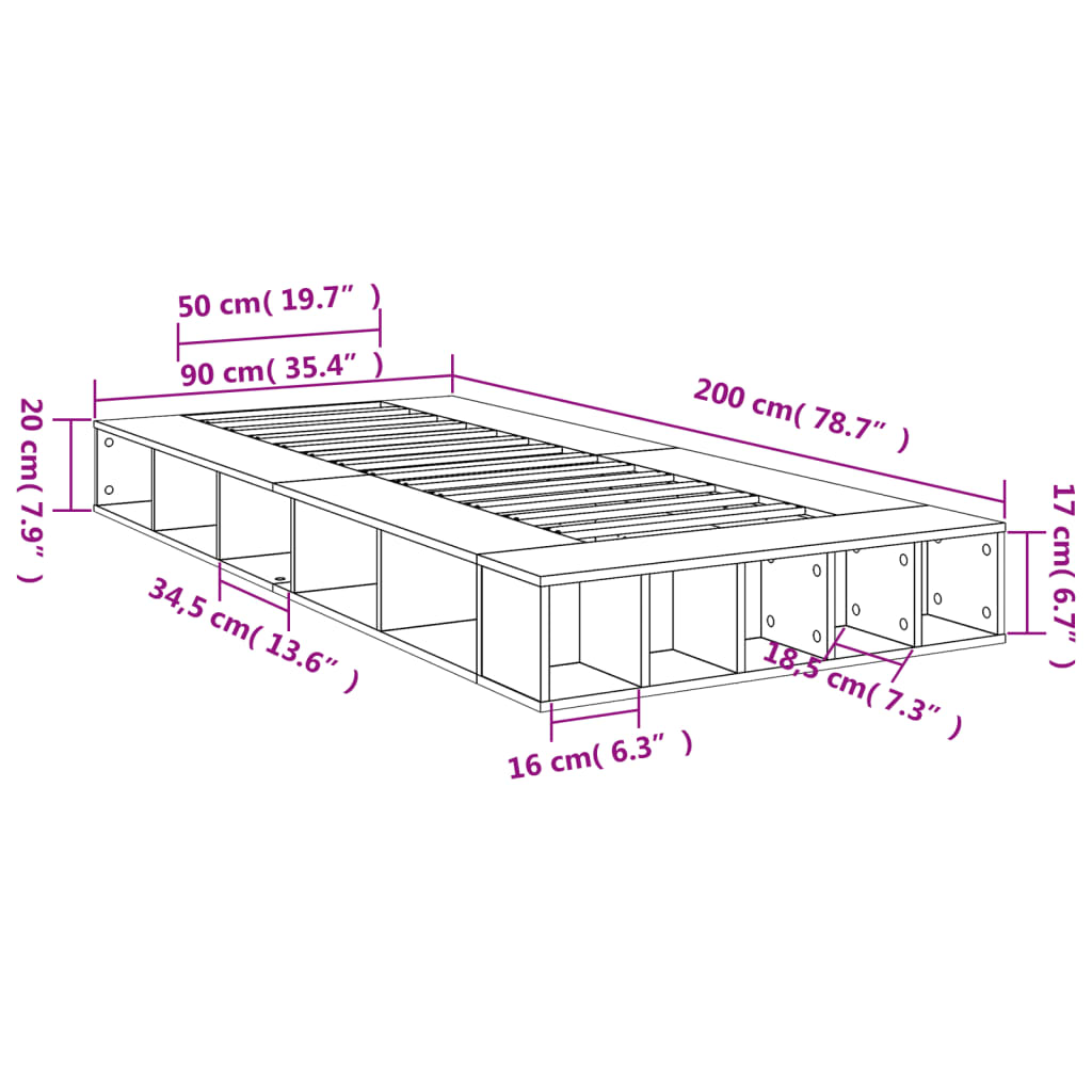 vidaXL Bed Frame without Mattress Smoked Oak 90x200 cm