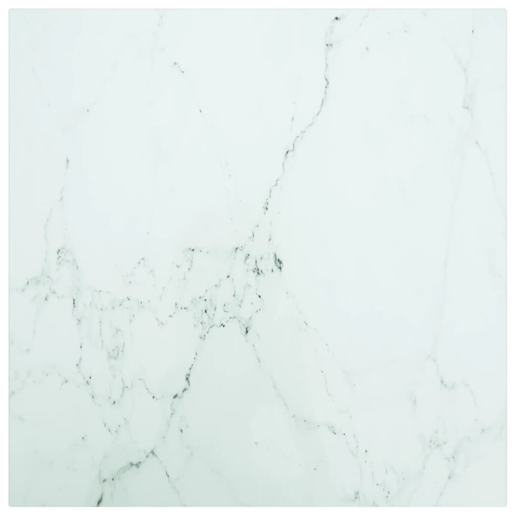 vidaXL Table Top White 50x50 cm 6 mm Tempered Glass with Marble Design