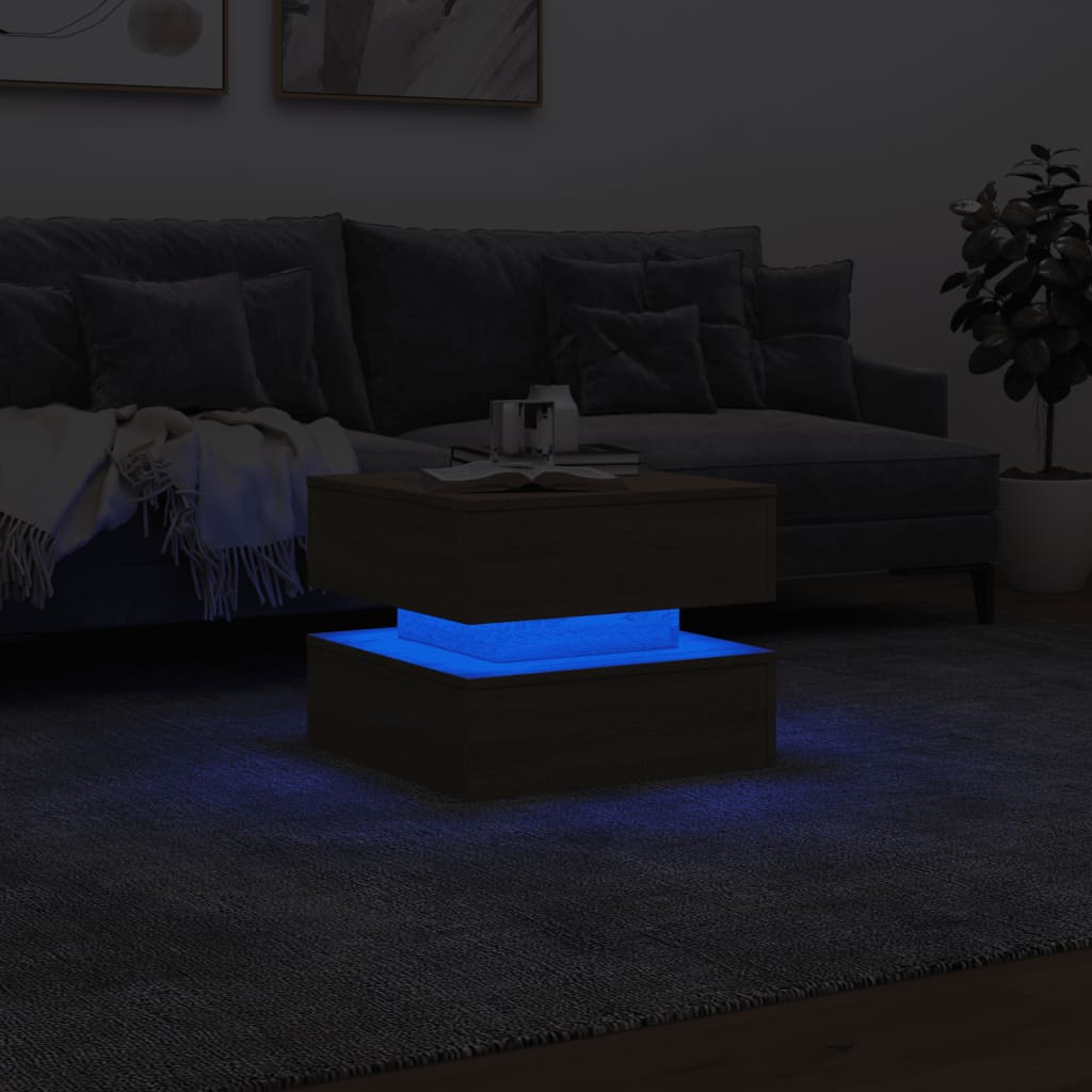 vidaXL Coffee Table with LED Lights Sonoma Oak 50x50x40 cm