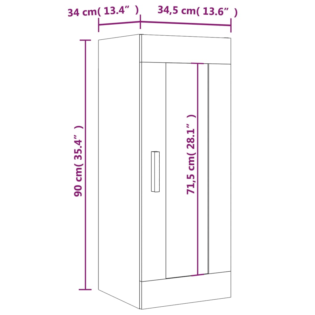 vidaXL Hanging Wall Cabinet High Gloss White 34.5x34x90 cm