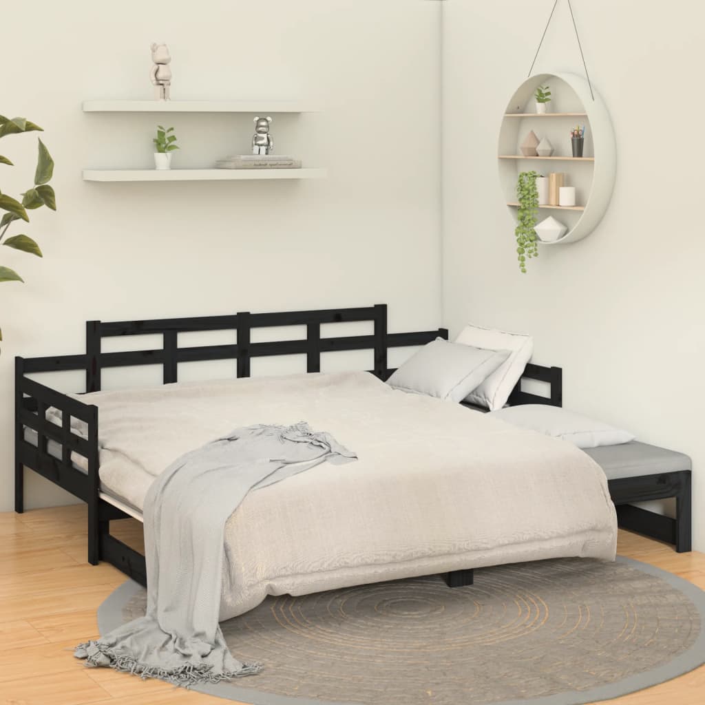 vidaXL Pull-out Day Bed without Mattress Black Solid Wood Pine 2x cm