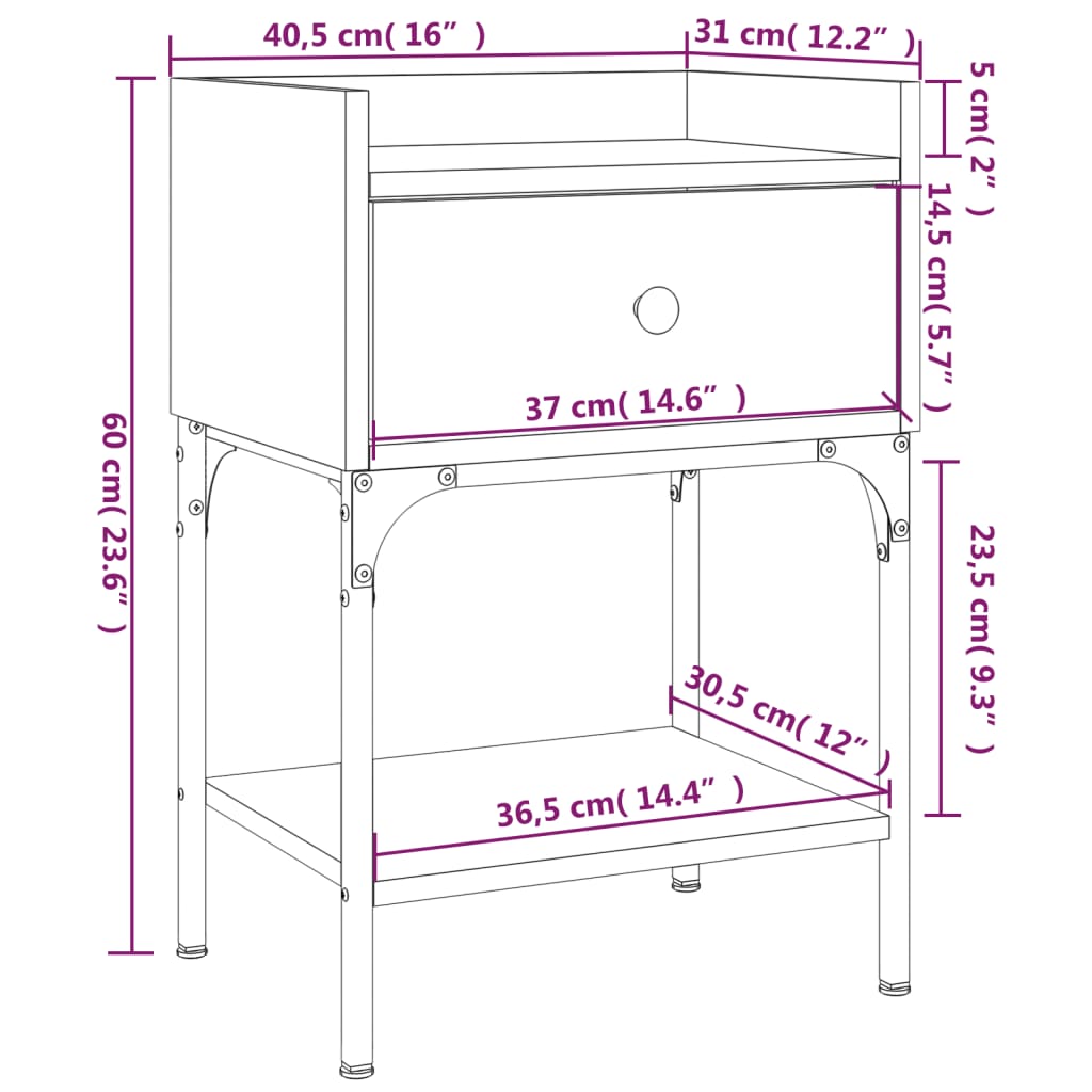 vidaXL Bedside Tables 2 pcs Grey Sonoma 40.5x31x60 cm Engineered Wood