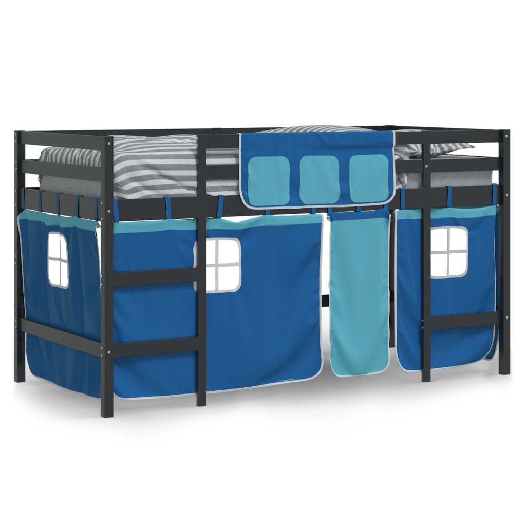 vidaXL Kids' Loft Bed with Curtains without Mattress Blue 90x190 cm Single