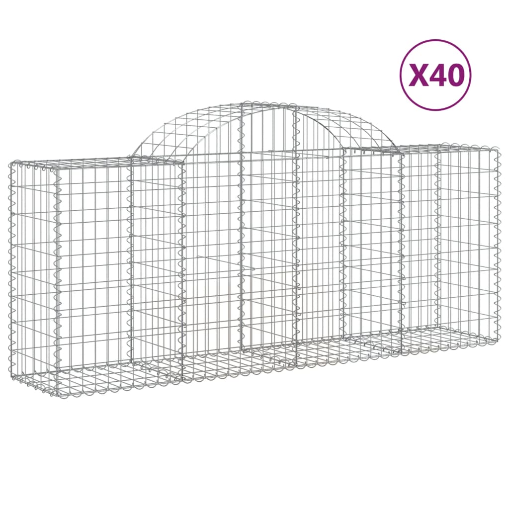 vidaXL Arched Gabion Baskets 40 pcs 200x50x80/100 cm Galvanised Iron