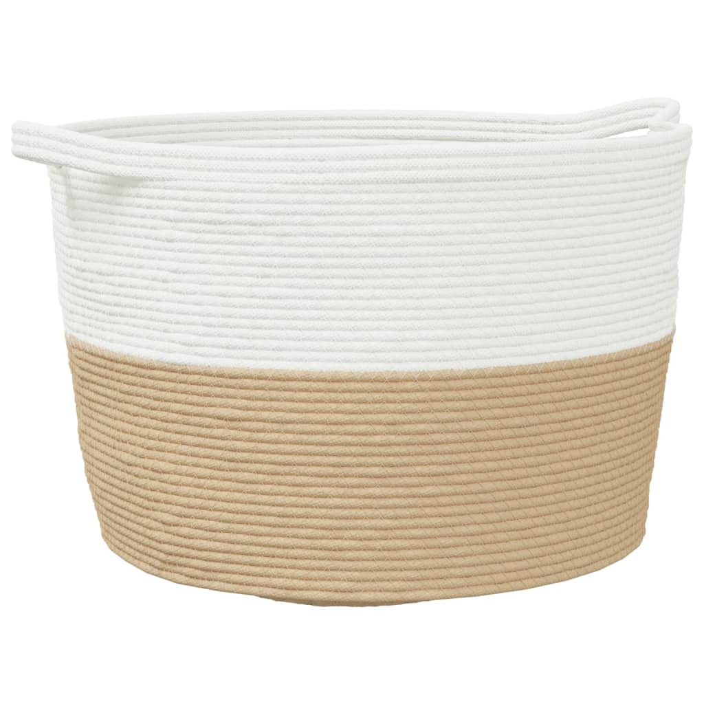vidaXL Laundry Basket Beige and White Ø60x36 cm Cotton