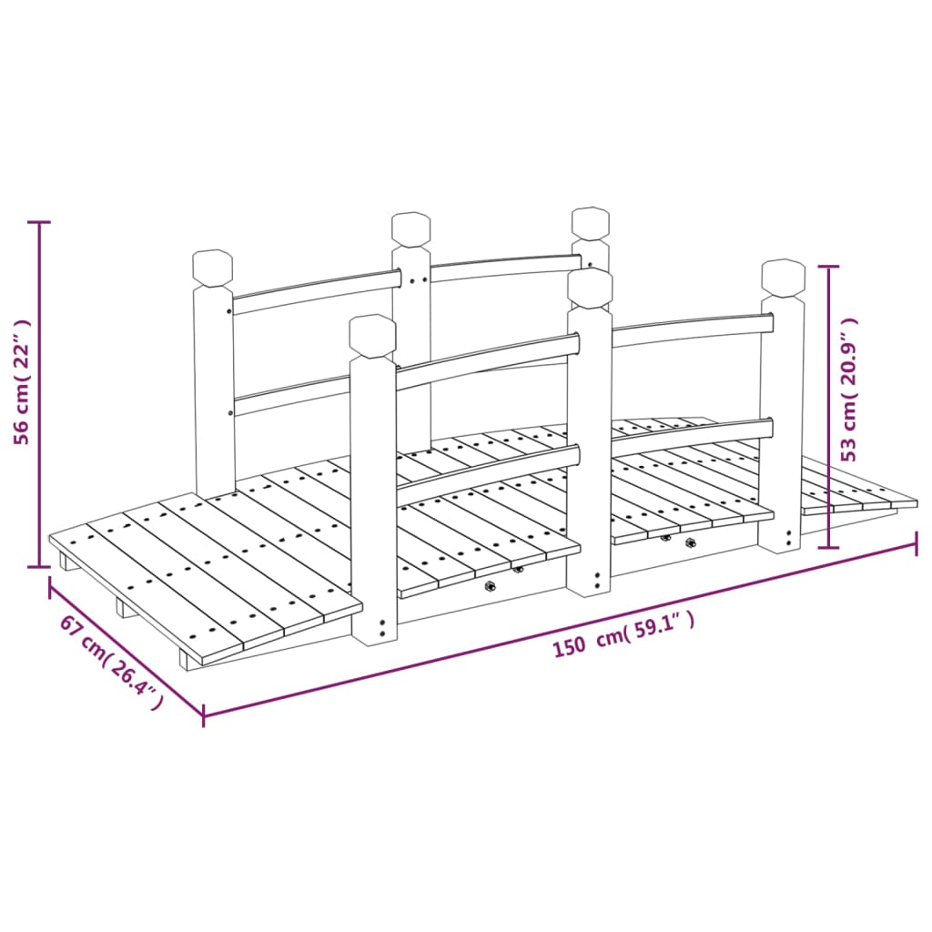 vidaXL Garden Bridge with Railings 150x67x56cm Solid Wood Spruce