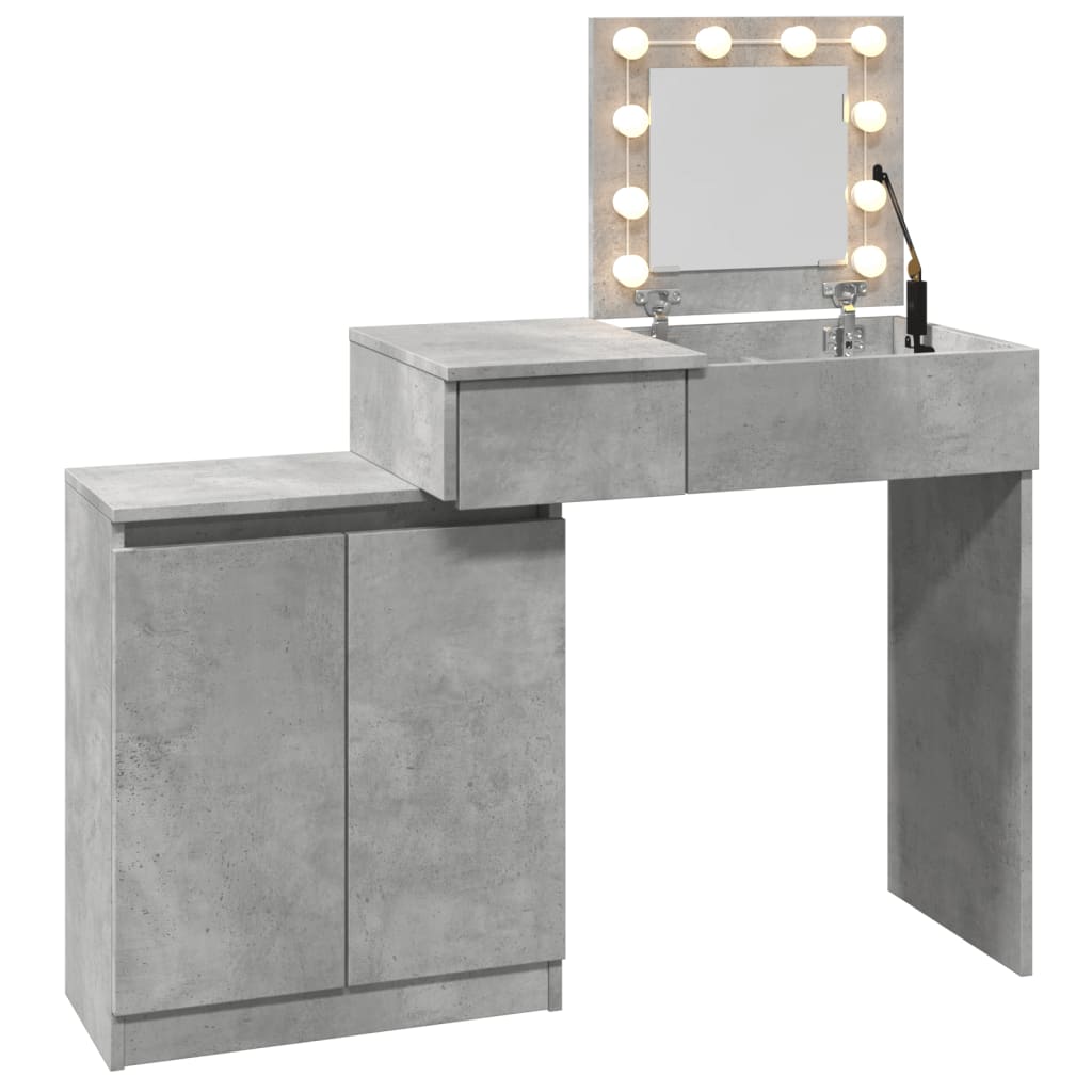 vidaXL Dressing Table with LED Concrete Grey 115x37x110.5 cm