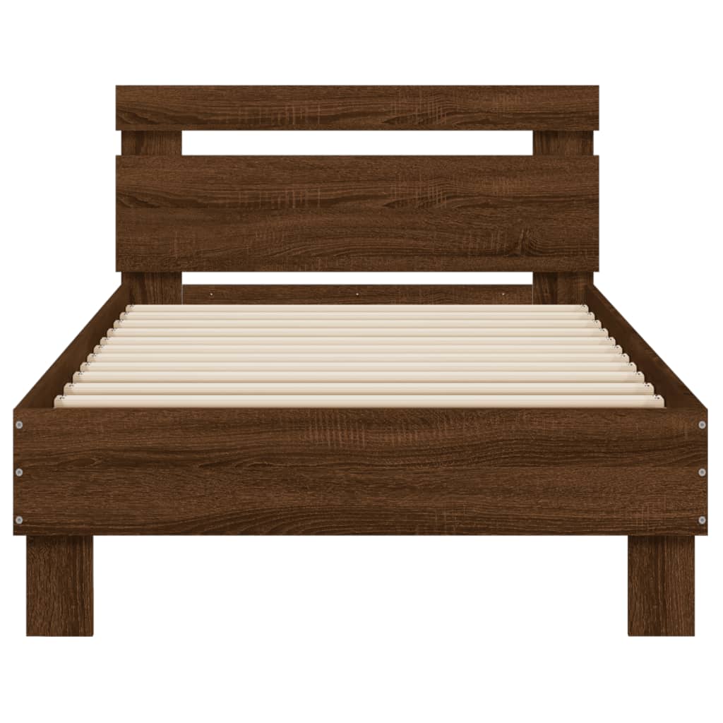 vidaXL Bed Frame without Mattress with LED Lights Brown Oak 75x190 cm Small Single