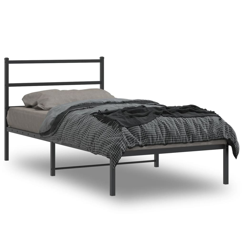 vidaXL Metal Bed Frame without Mattress with Headboard Black 100x190 cm