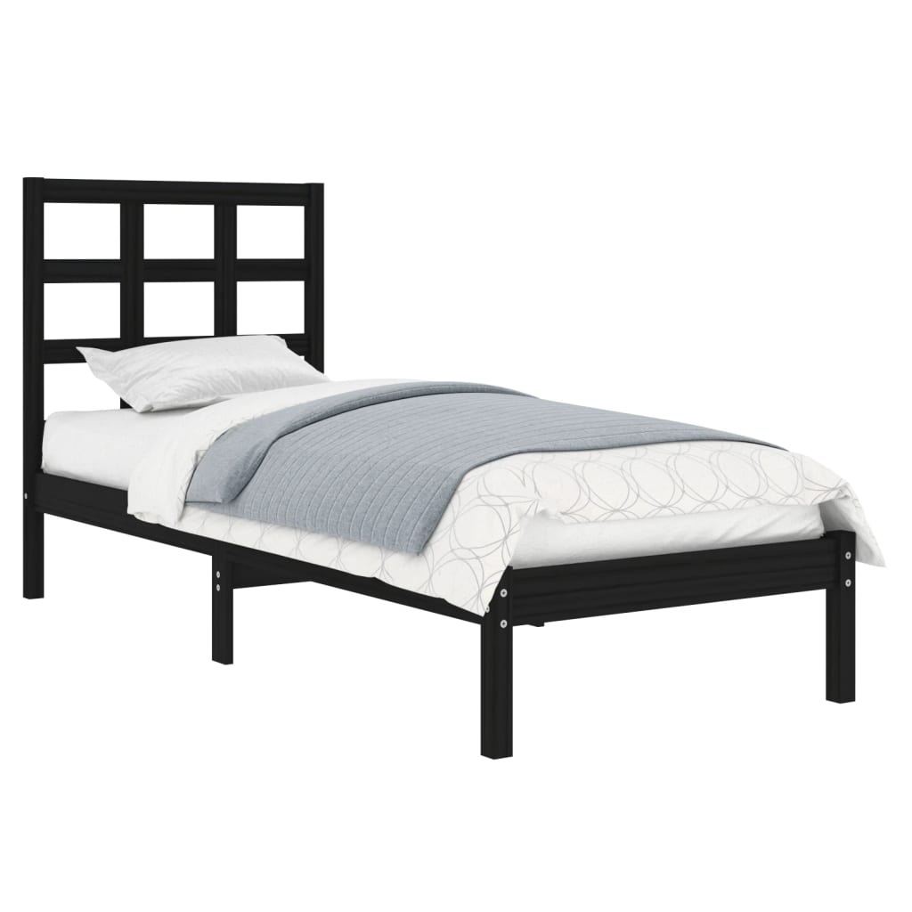 vidaXL Bed Frame without Mattress Black 90x190 cm Single Solid Wood