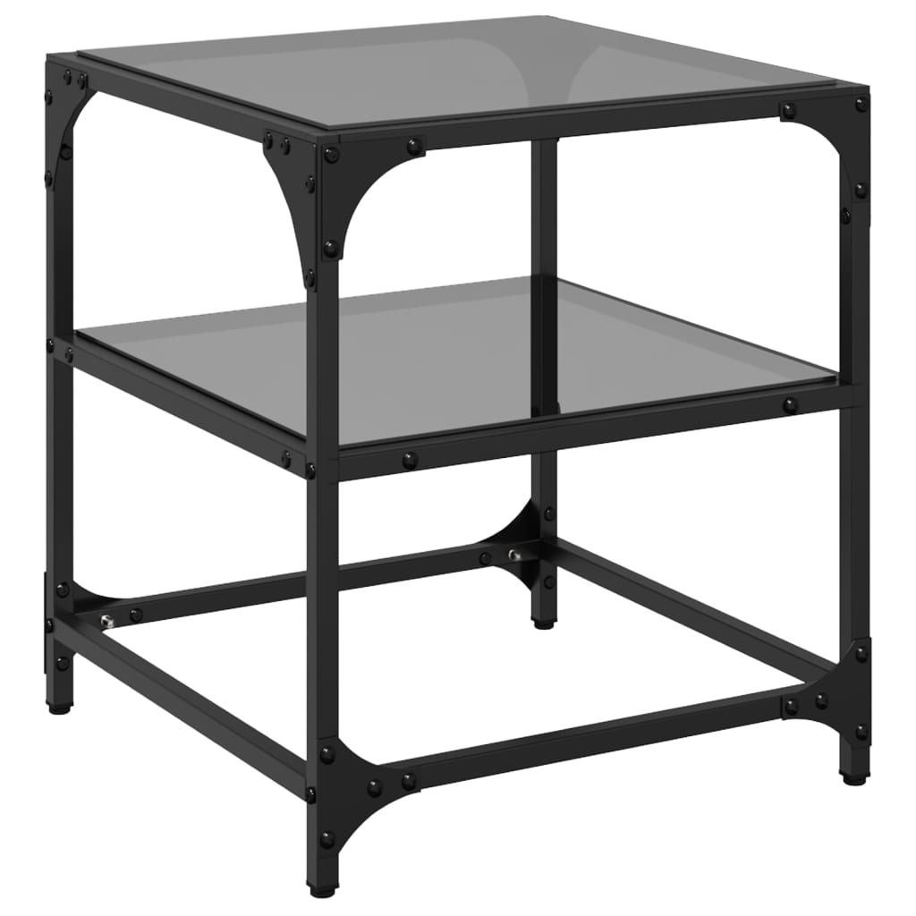 vidaXL Coffee Tables with Black Glass Top 2 pcs 40x40x45 cm Steel