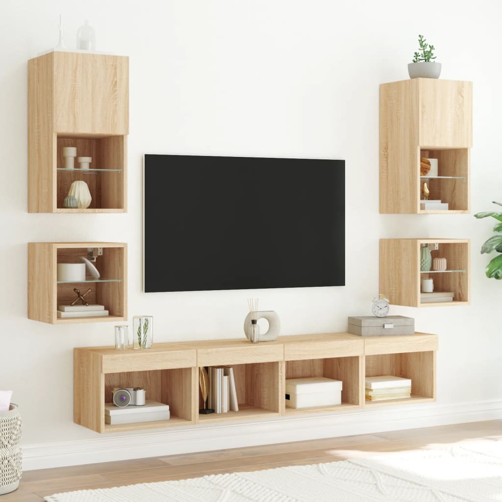 vidaXL TV Wall Cabinet with LED Lights Sonoma Oak 30x28.5x30 cm