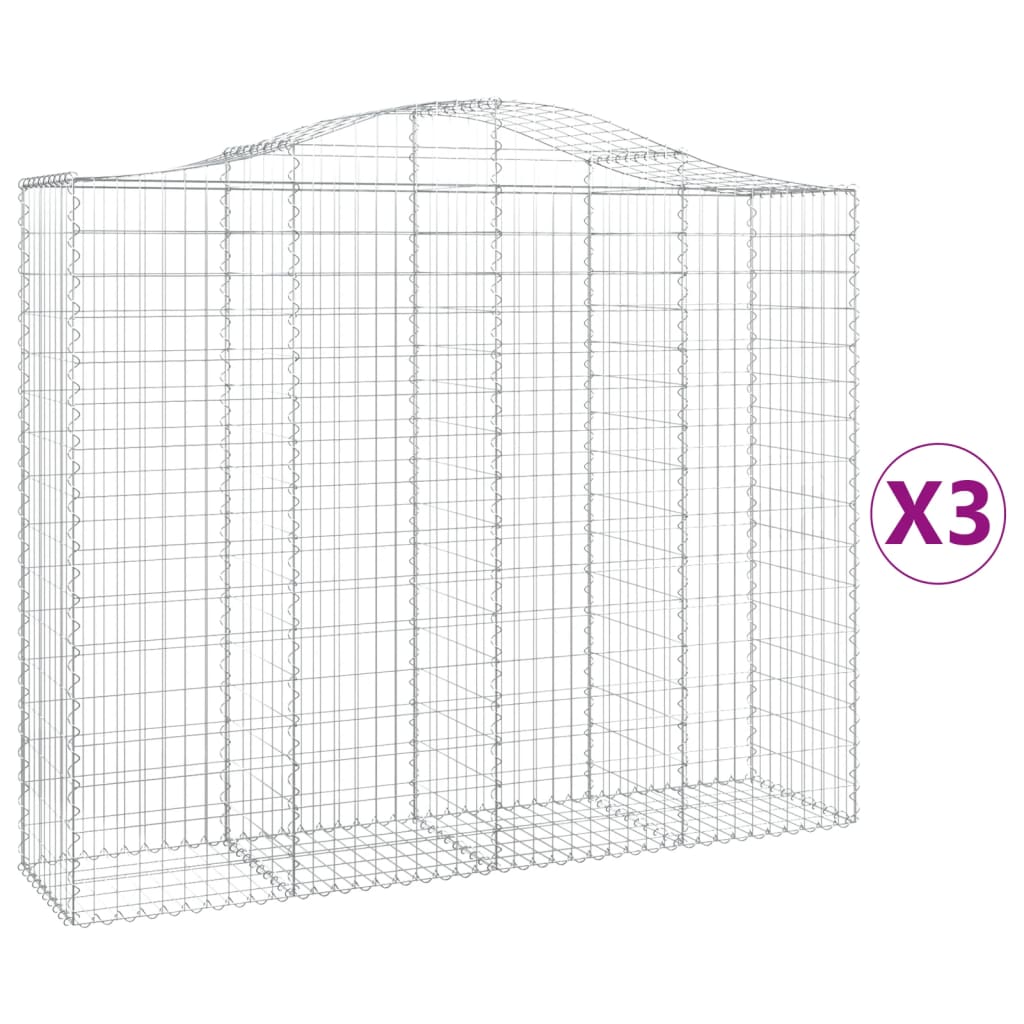 vidaXL Arched Gabion Baskets 3 pcs 200x50x160/180 cm Galvanised Iron