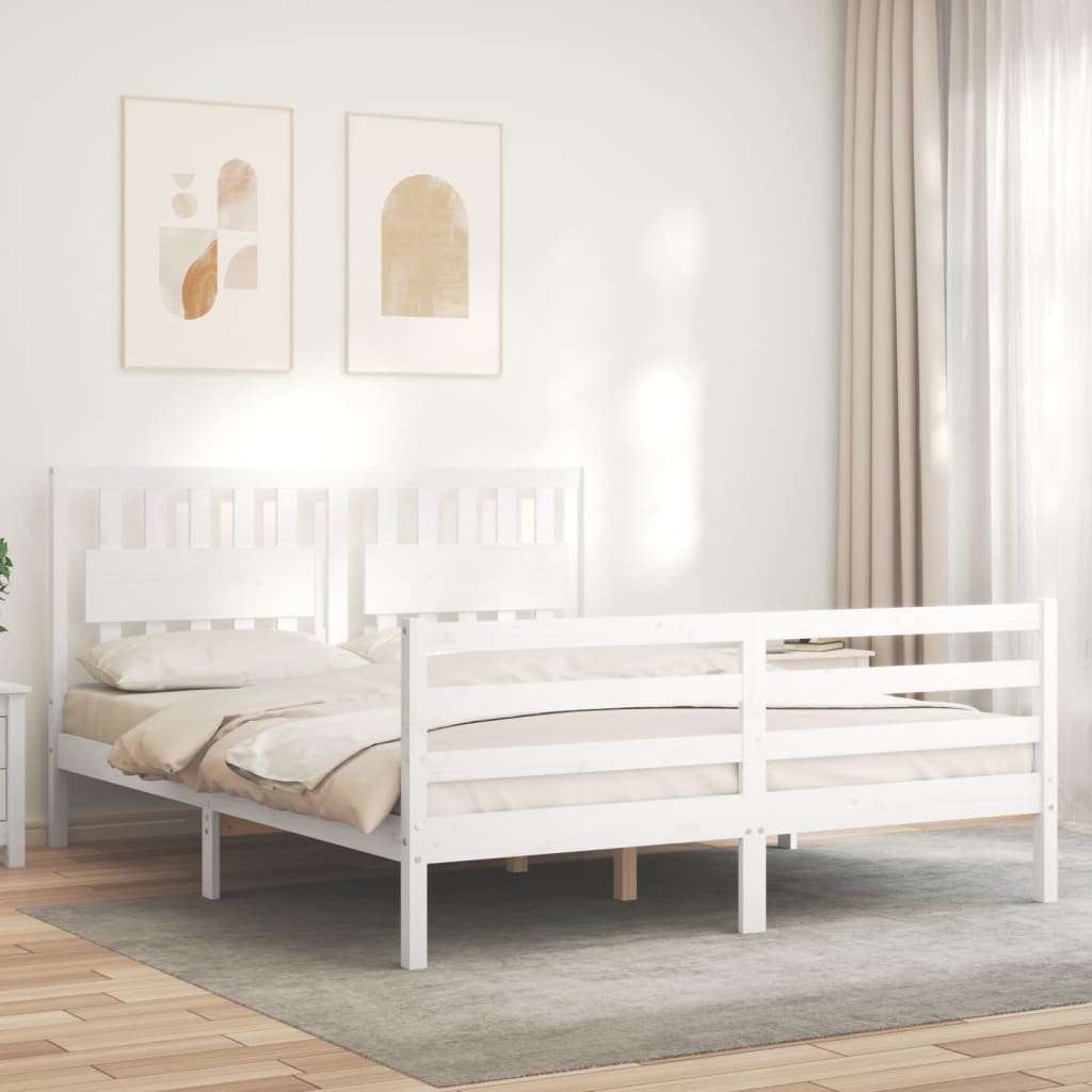 vidaXL Bed Frame without Mattress White King Size Solid Wood