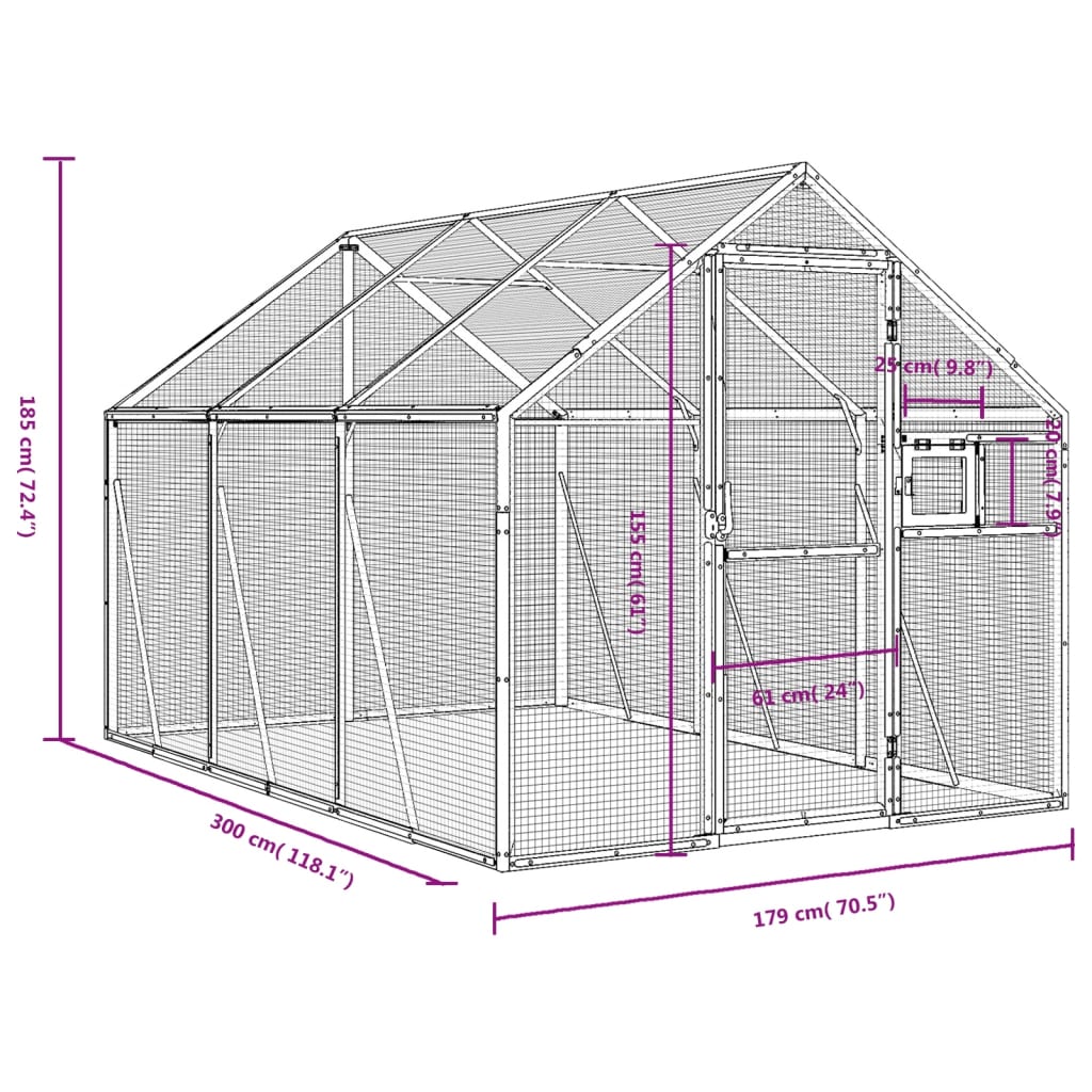 vidaXL Aviary Silver 1.79x3x1.85 m Aluminium