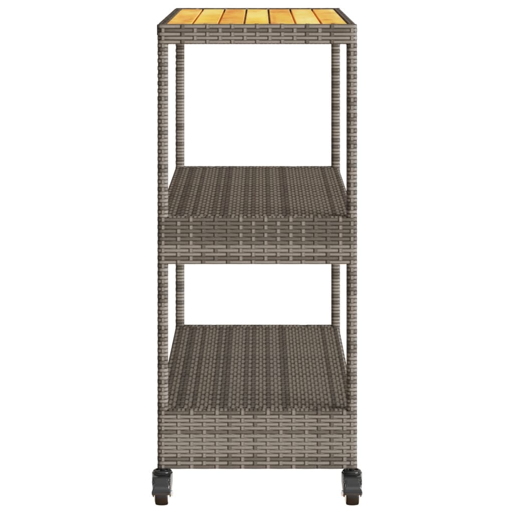 vidaXL Bar Cart 3-Tier Grey Poly Rattan and Solid Wood Acacia