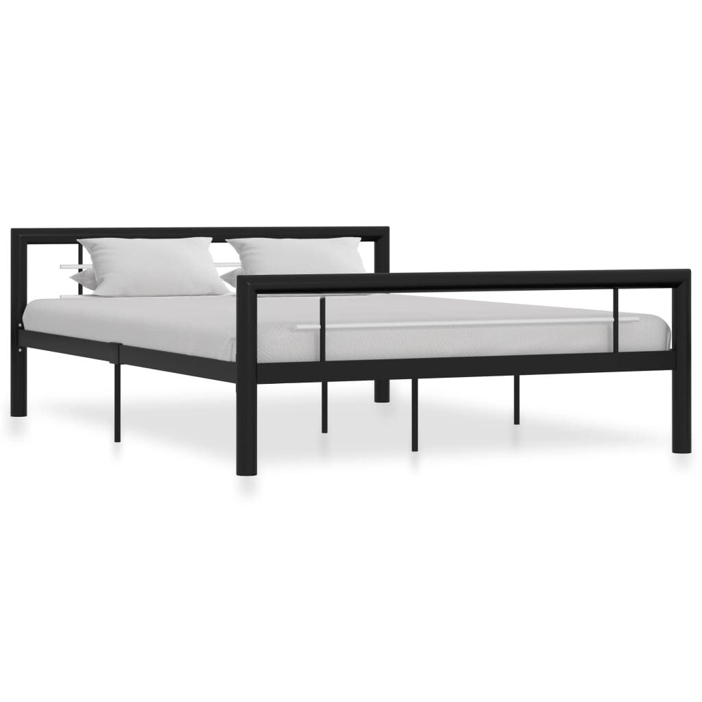 vidaXL Bed Frame without Mattress Black and White Metal 160x200 cm