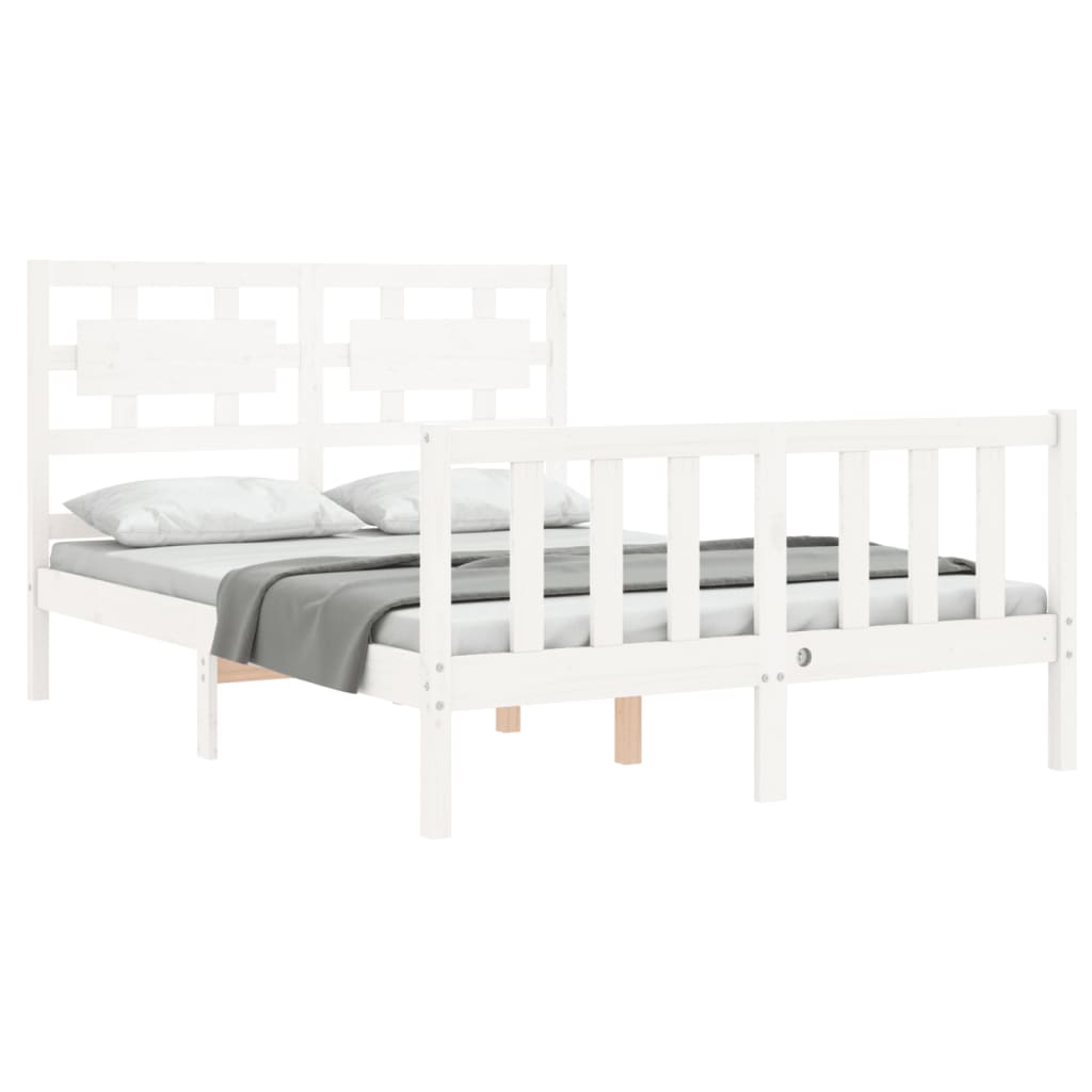 vidaXL Bed Frame without Mattress White Double Solid Wood Pine