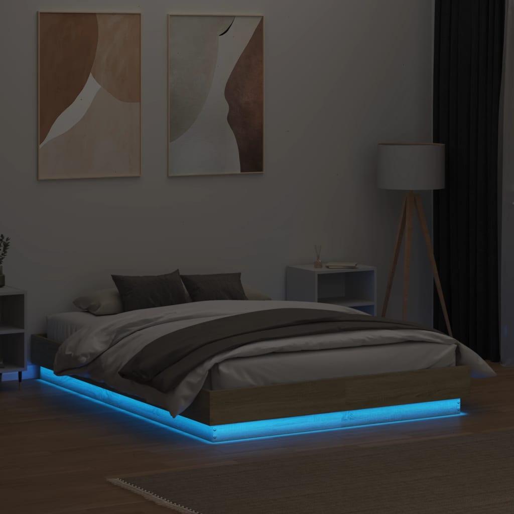 vidaXL Bed Frame with LED without Mattress Sonoma Oak 135x190 cm Double