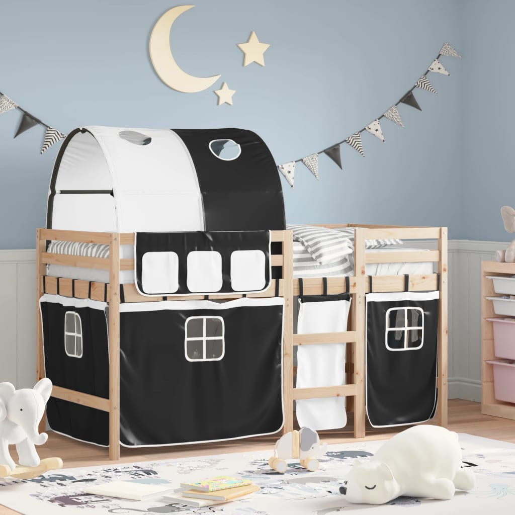 vidaXL Kids' Loft Bed with Tunnel without Mattress White&Black 80x200 cm