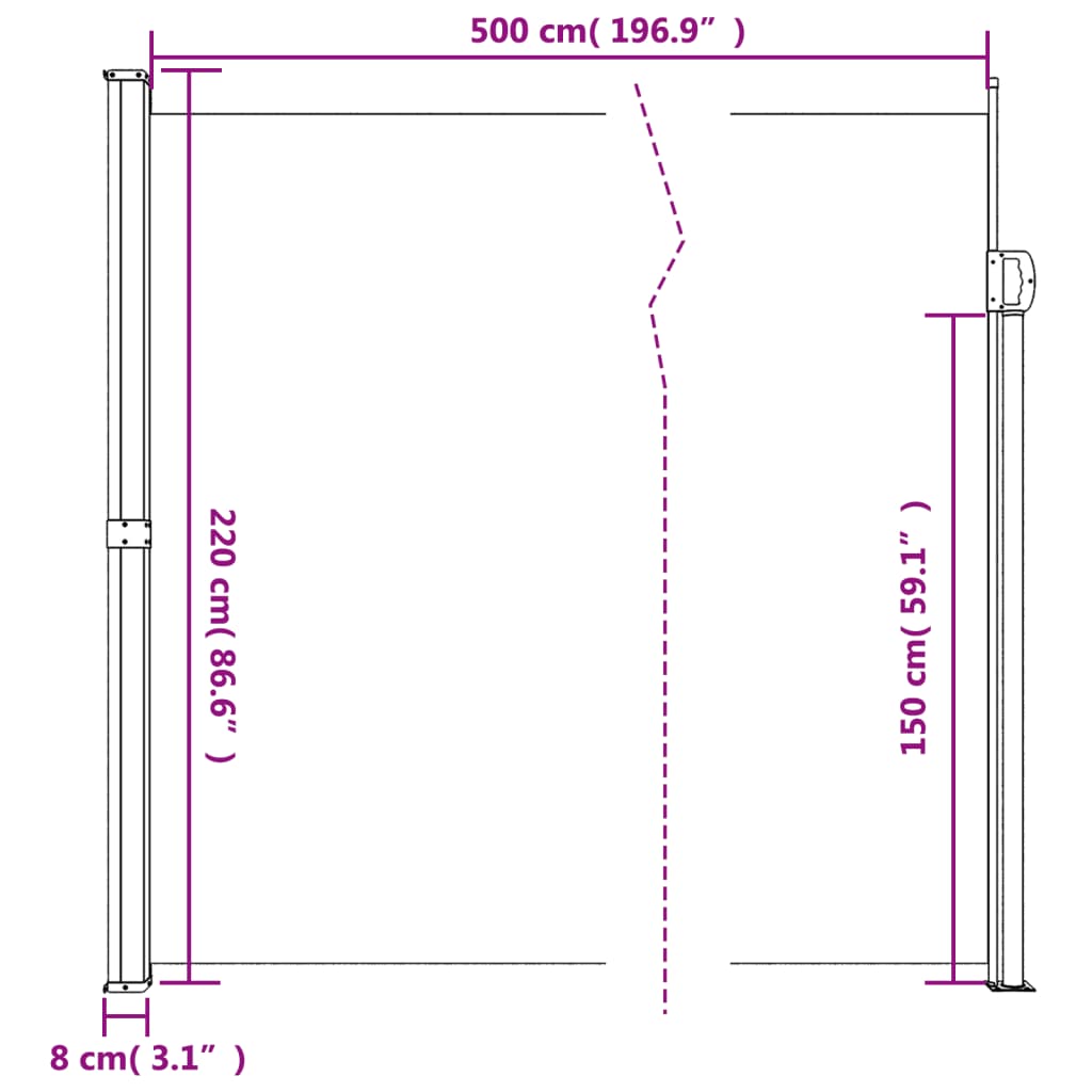 vidaXL Retractable Side Awning Taupe 220x500 cm