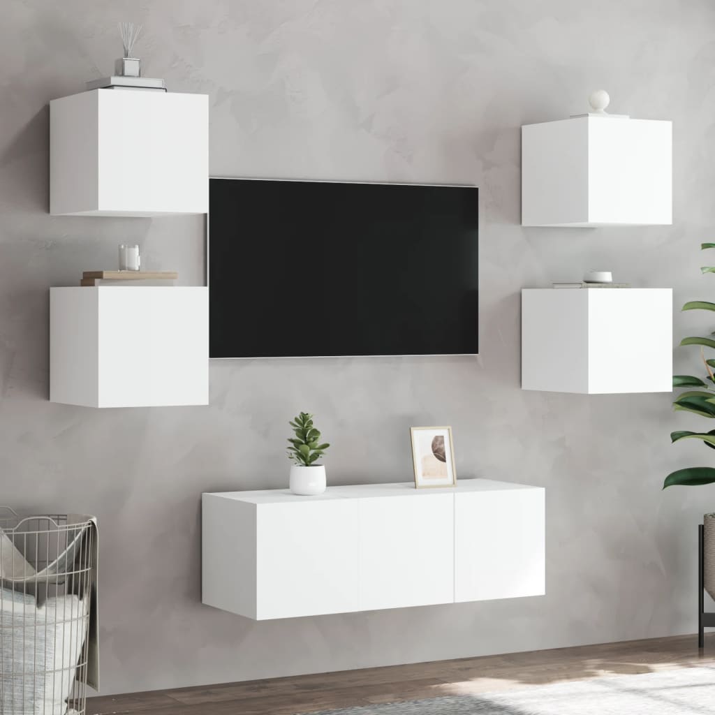 vidaXL TV Wall Cabinets with LED Lights 2 pcs White 30.5x35x30 cm