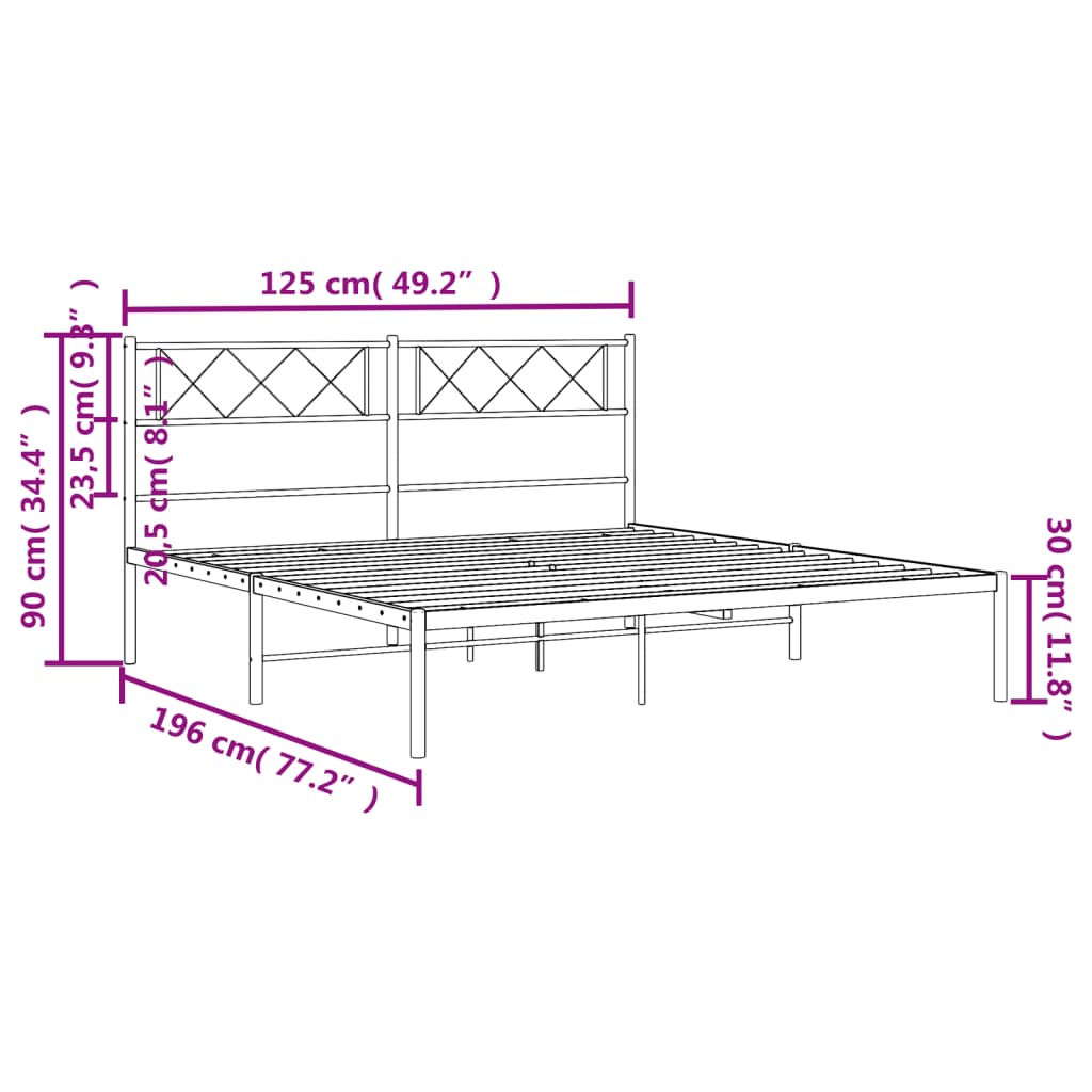 vidaXL Metal Bed Frame without Mattress with Headboard Black 120x190 cm Small Double