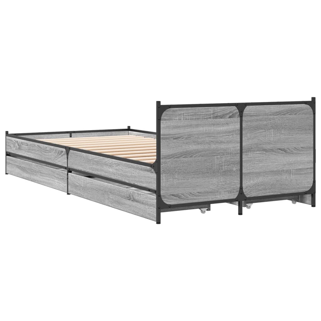 vidaXL Bed Frame with Drawers without Mattress Grey Sonoma 90x200 cm