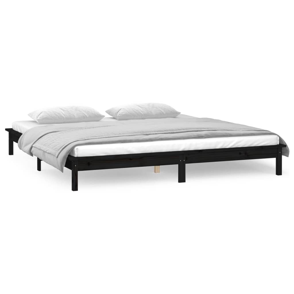 vidaXL LED Bed Frame without Mattress Black 200x200 cm Solid Wood