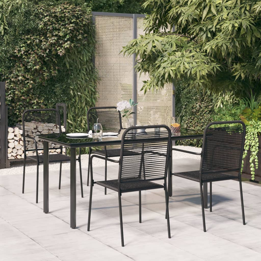 vidaXL 5 Piece Garden Dining Set Black Cotton Rope and Steel