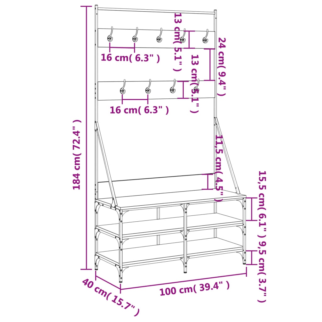 vidaXL Clothes Rack with Shoe Storage Brown Oak 100x40x184 cm