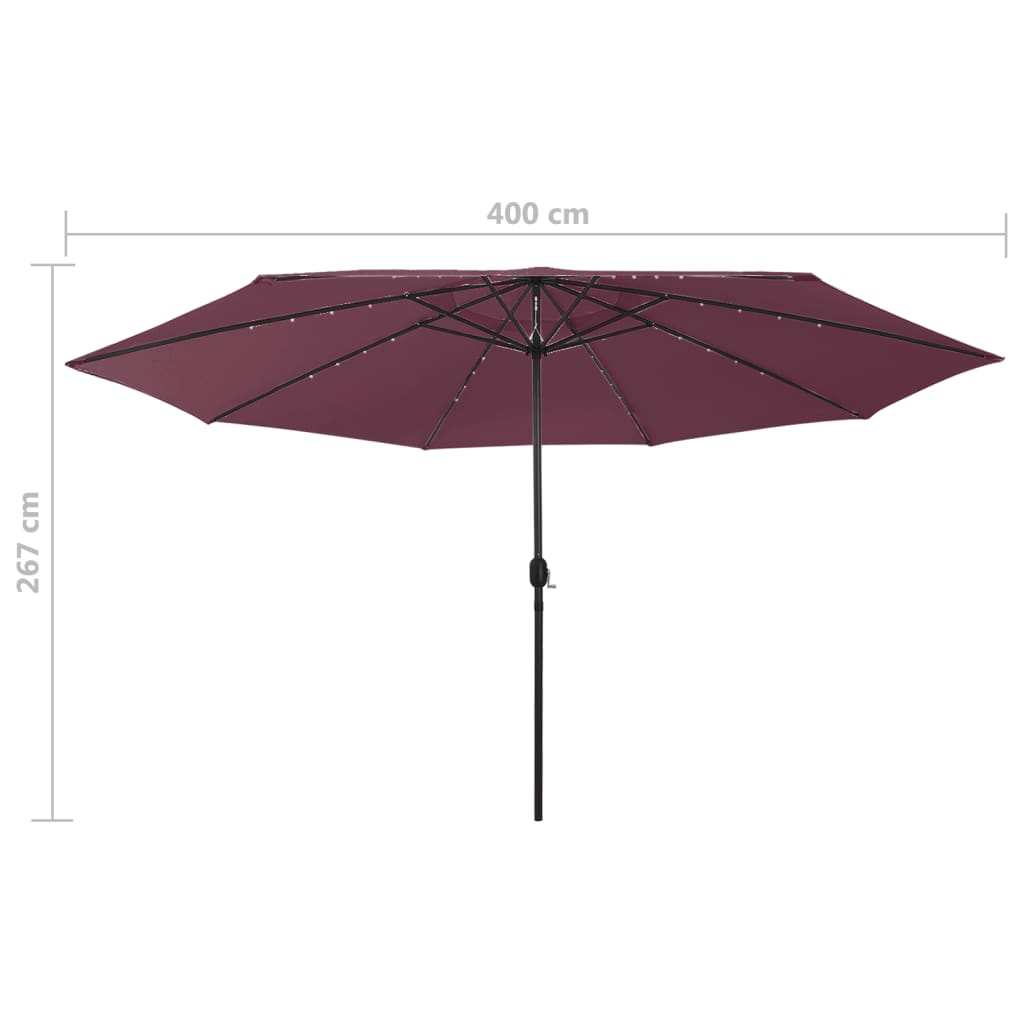 vidaXL Garden Parasol with LED Lights 400 cm Bordeaux Red