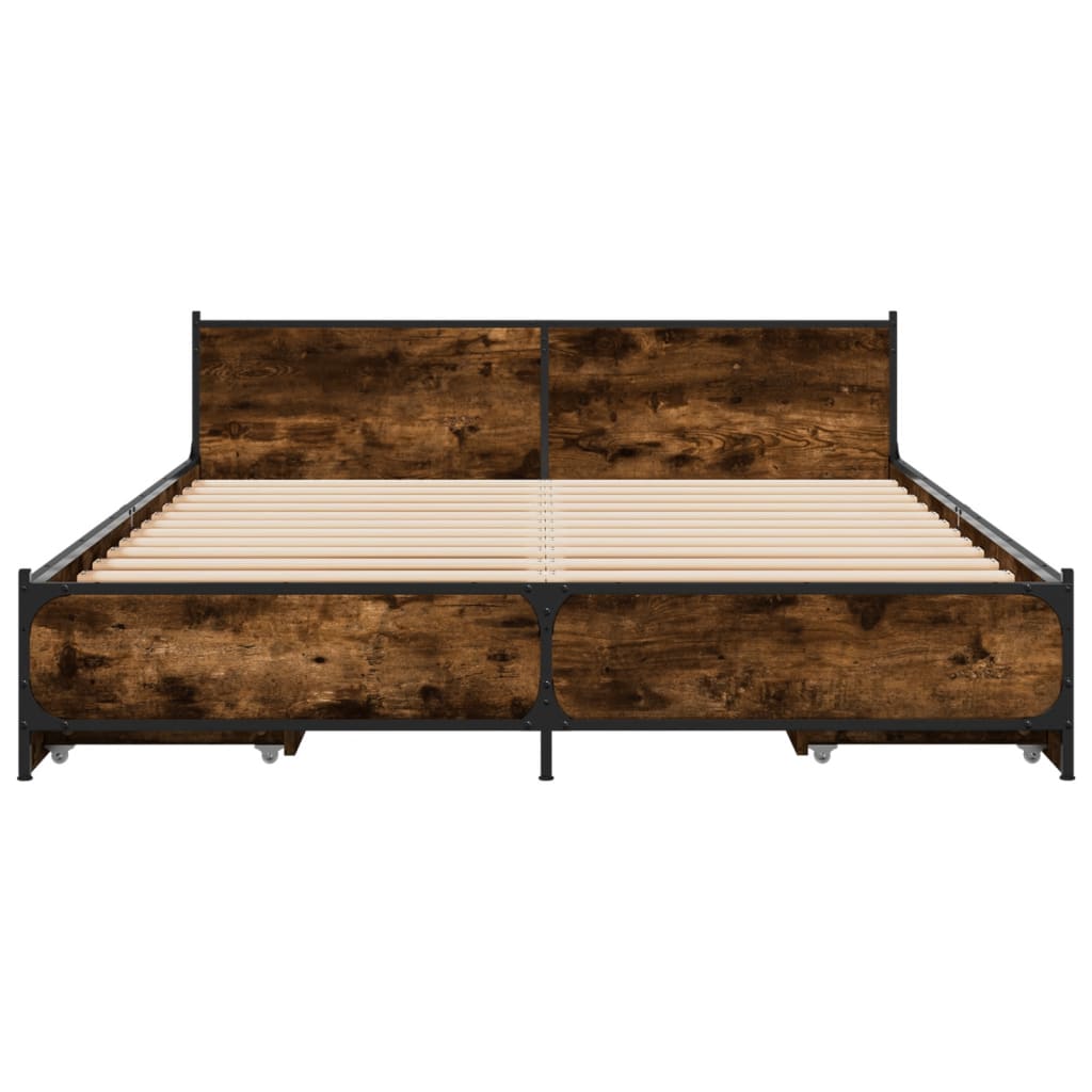 vidaXL Bed Frame with Drawers without Mattress Smoked Oak 160x200 cm