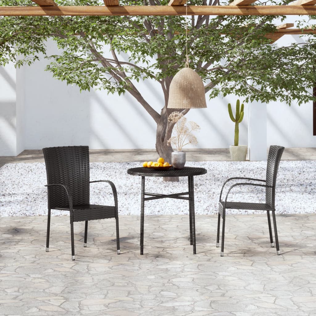 vidaXL 3 Piece Garden Dining Set Poly Rattan Black