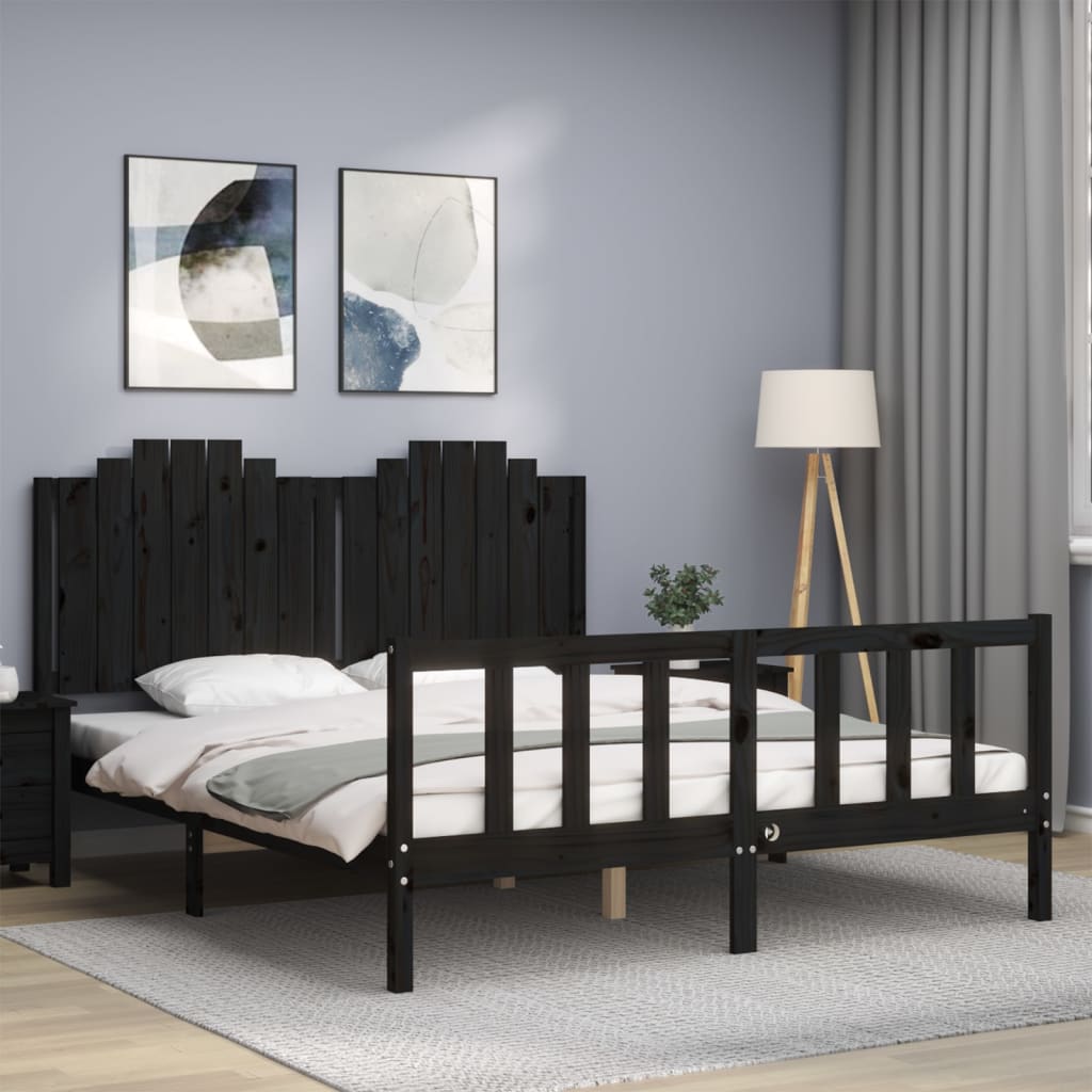 vidaXL Bed Frame without Mattress Black King Size Solid Wood Pine