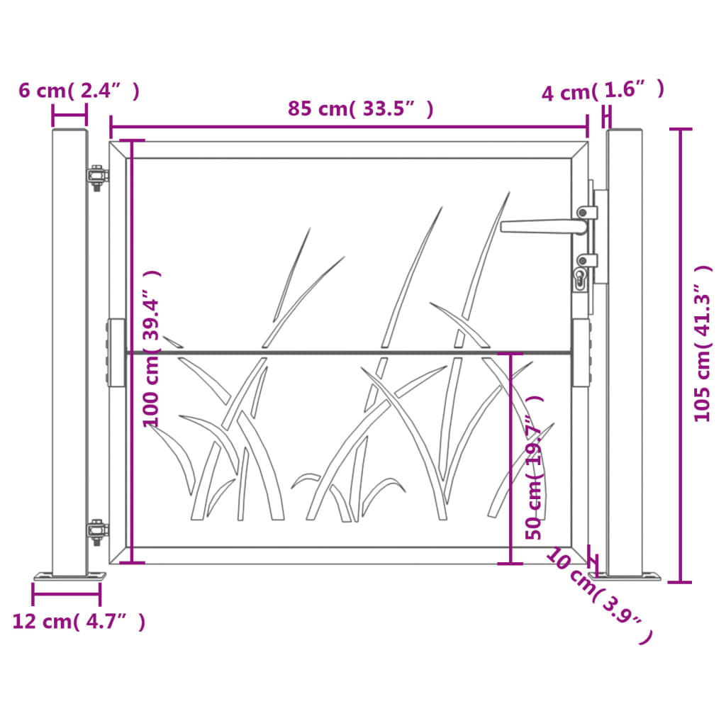 vidaXL Garden Gate 105x105 cm Corten Steel Grass Design