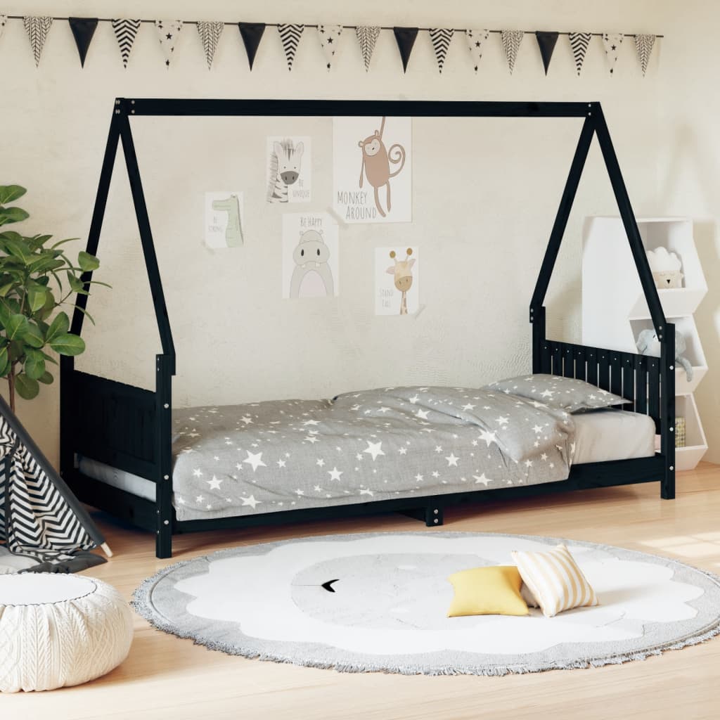 vidaXL Kids Bed Frame Black 80x200 cm Solid Wood Pine