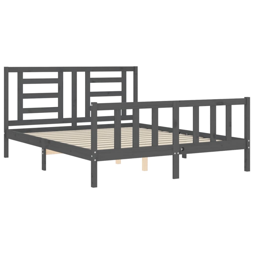 vidaXL Bed Frame without Mattress Grey King Size Solid Wood Pine