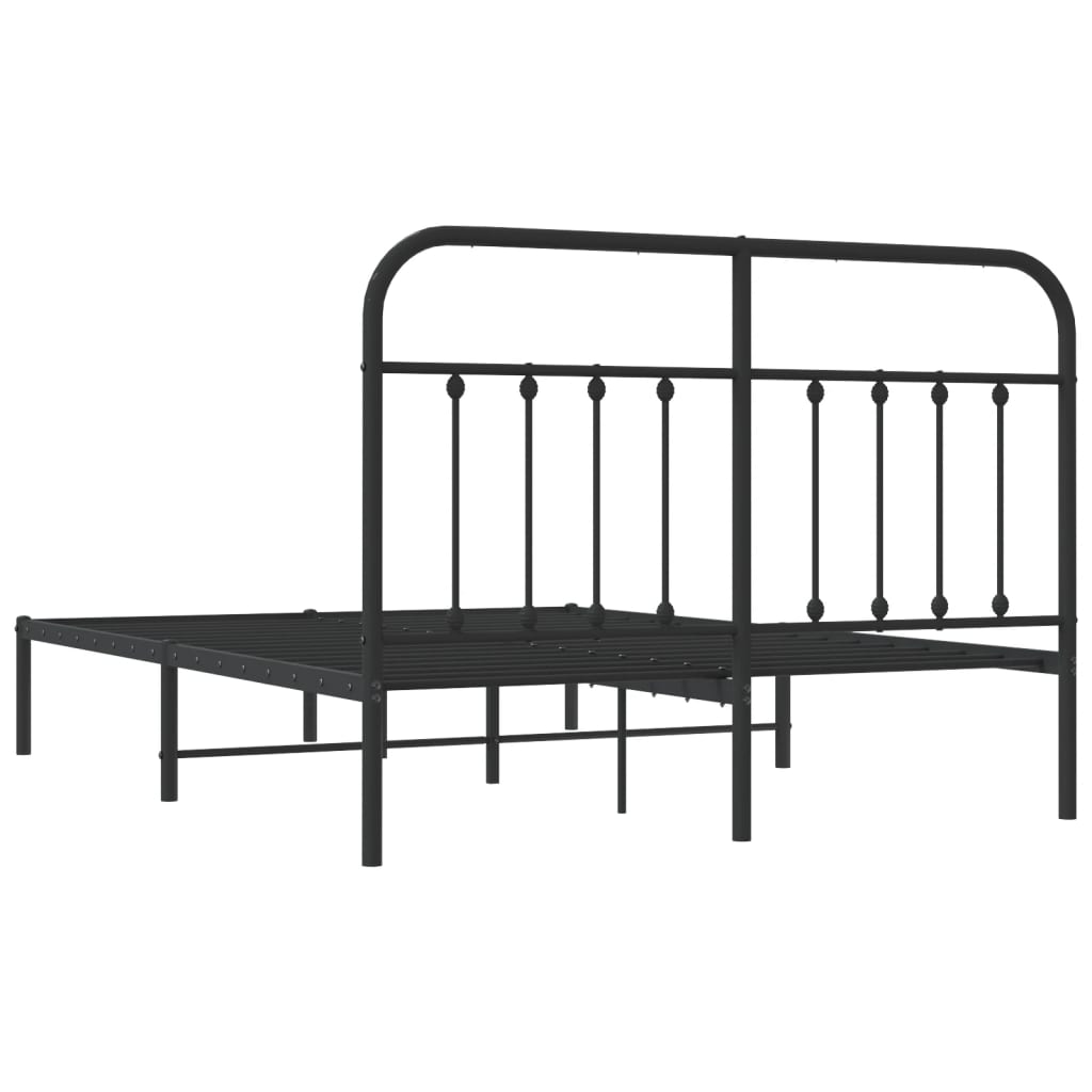 vidaXL Metal Bed Frame without Mattress with Headboard Black 150x200 cm King Size