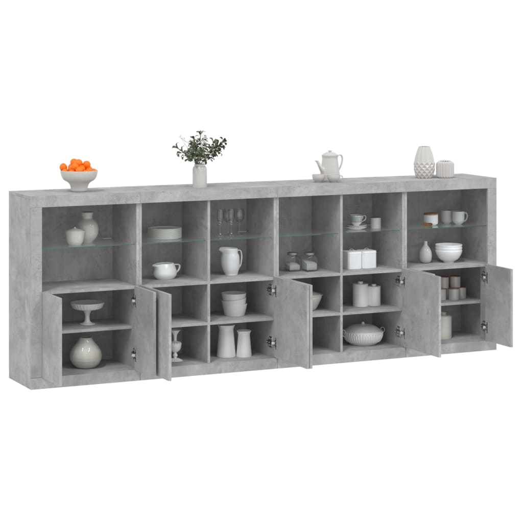 vidaXL Sideboard with LED Lights Concrete Grey 283x37x100 cm