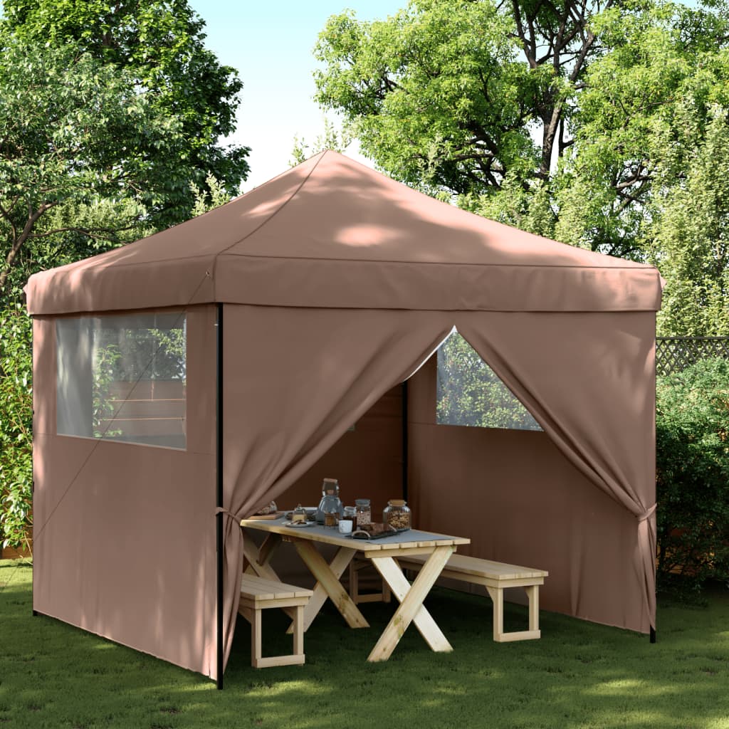 vidaXL Foldable Party Tent Pop-Up with 4 Sidewalls Brown