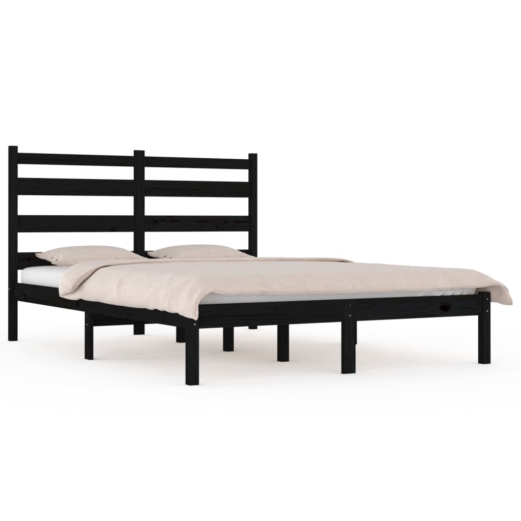 vidaXL Bed Frame without Mattress Black Solid Wood Pine Small Double